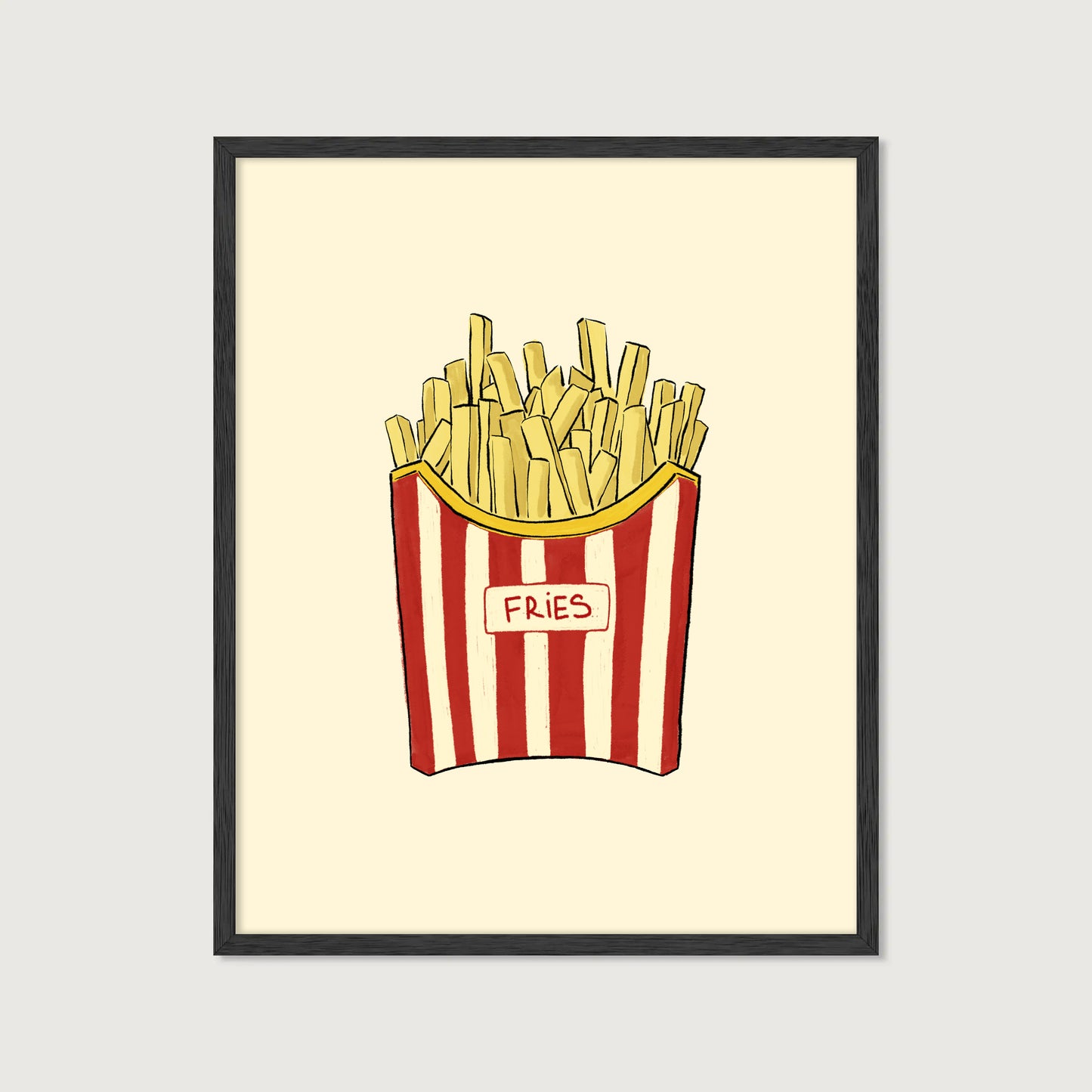 hand-drawn french fries red white striped carton cream background food art print