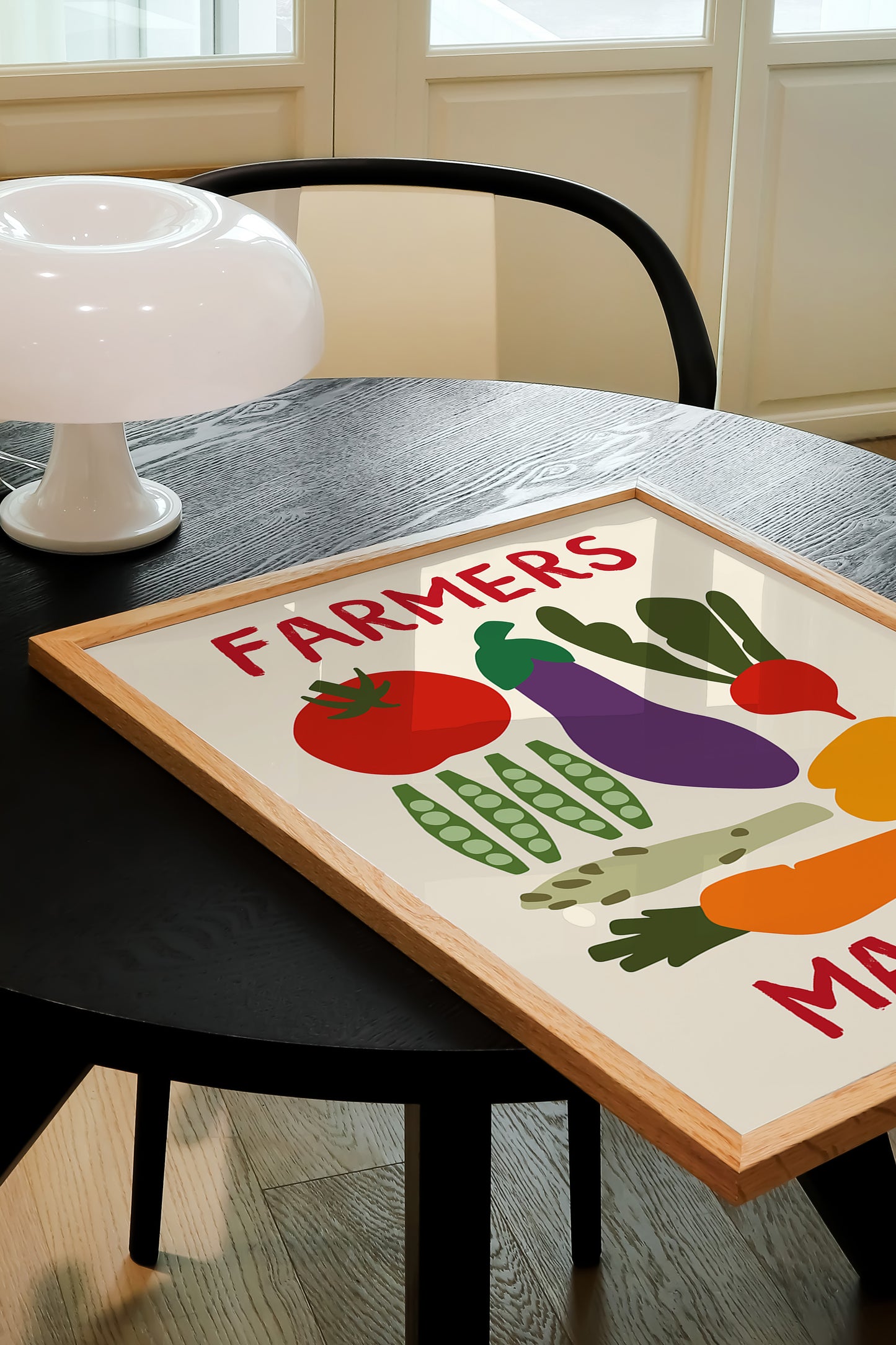 hand-drawn colorful vegetables tomato aubergine carrot pepper peas cream background farmers market art print