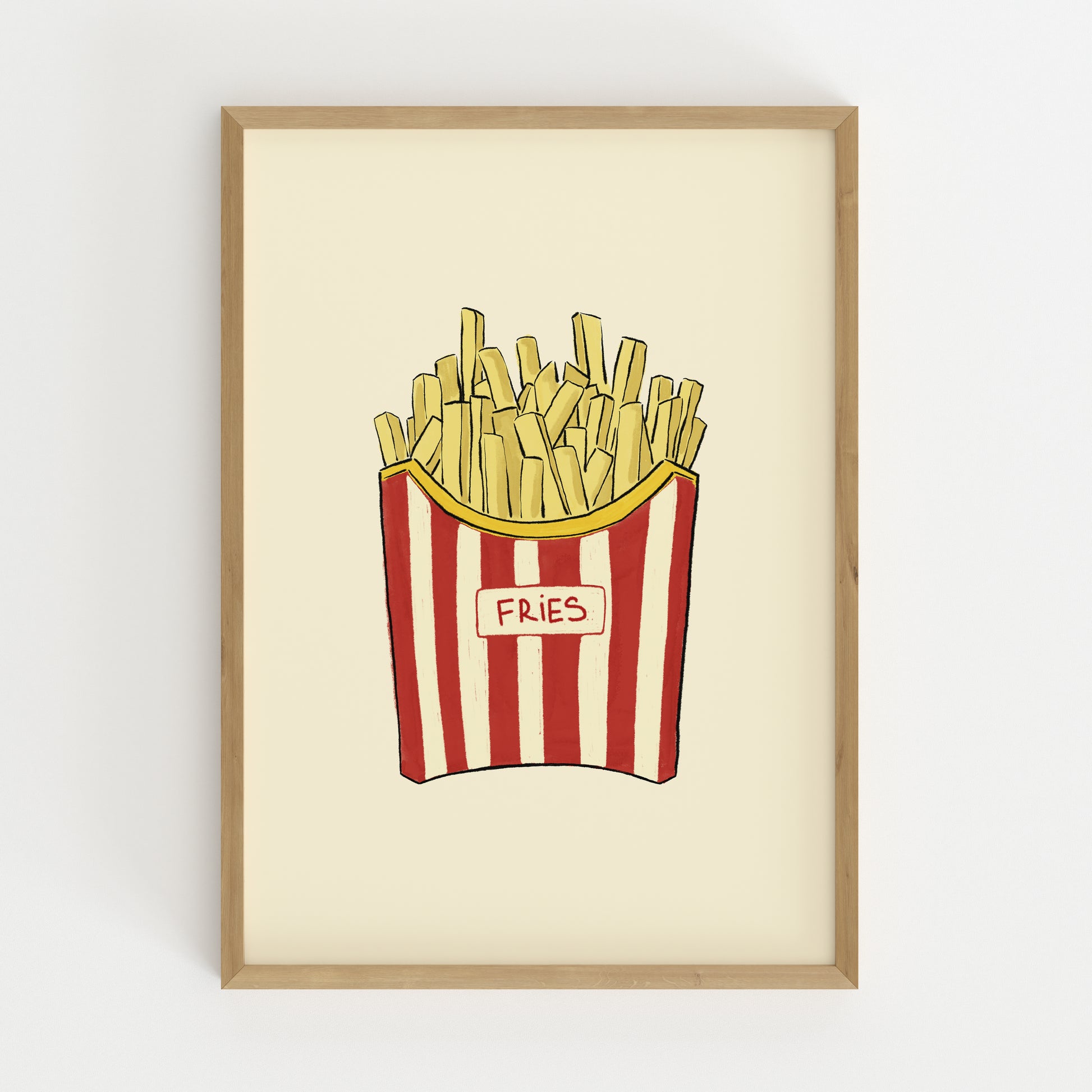 hand-drawn french fries red white striped carton cream background food art print