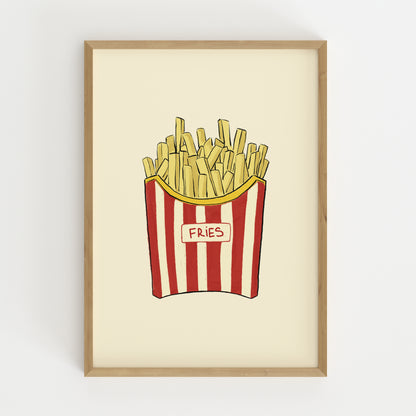 hand-drawn french fries red white striped carton cream background food art print