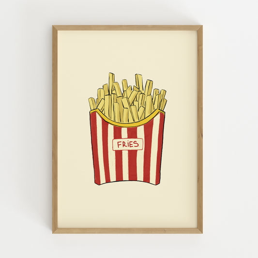hand-drawn french fries red white striped carton cream background food art print