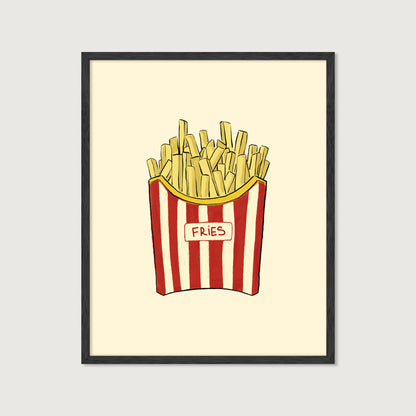 hand-drawn french fries red white striped carton cream background food art print