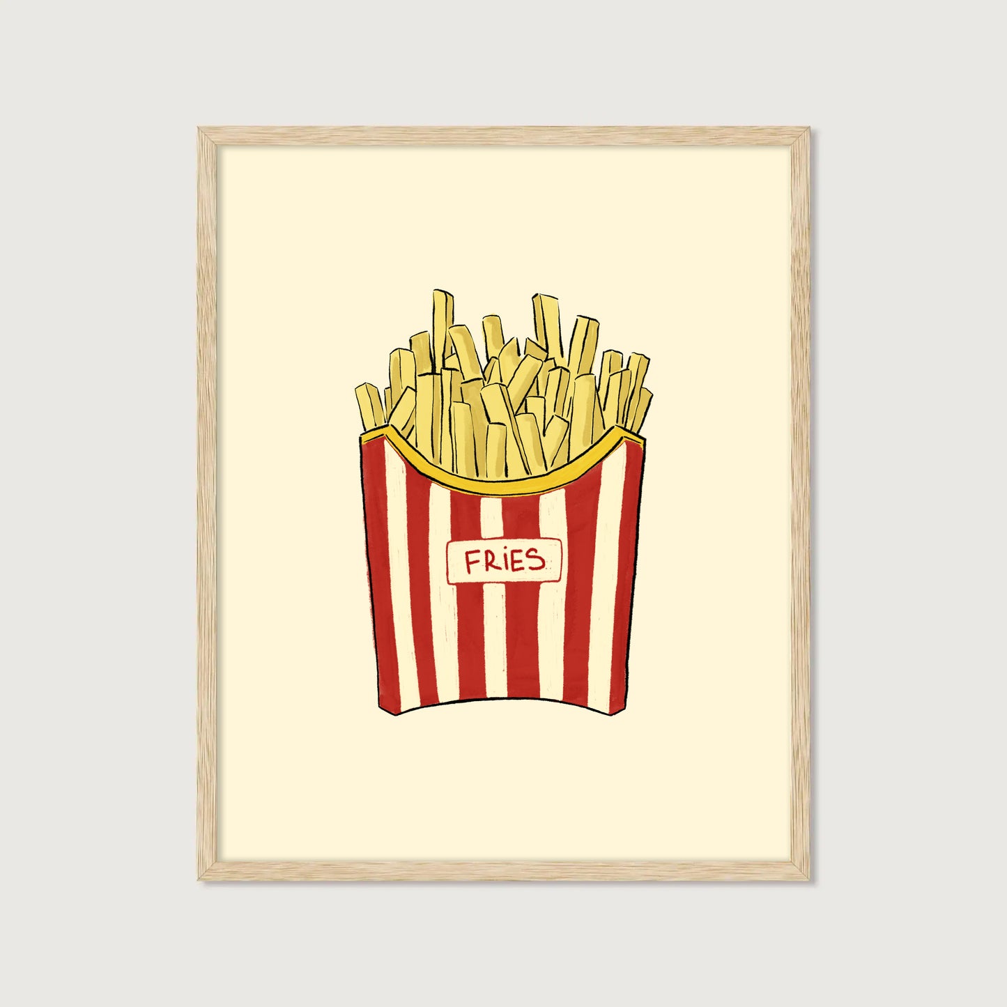 hand-drawn french fries red white striped carton cream background food art print