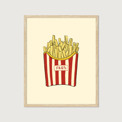 hand-drawn french fries red white striped carton cream background food art print