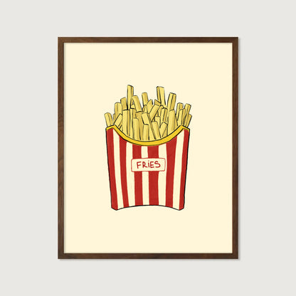 hand-drawn french fries red white striped carton cream background food art print