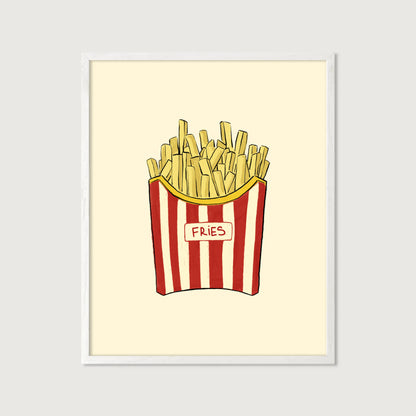 hand-drawn french fries red white striped carton cream background food art print