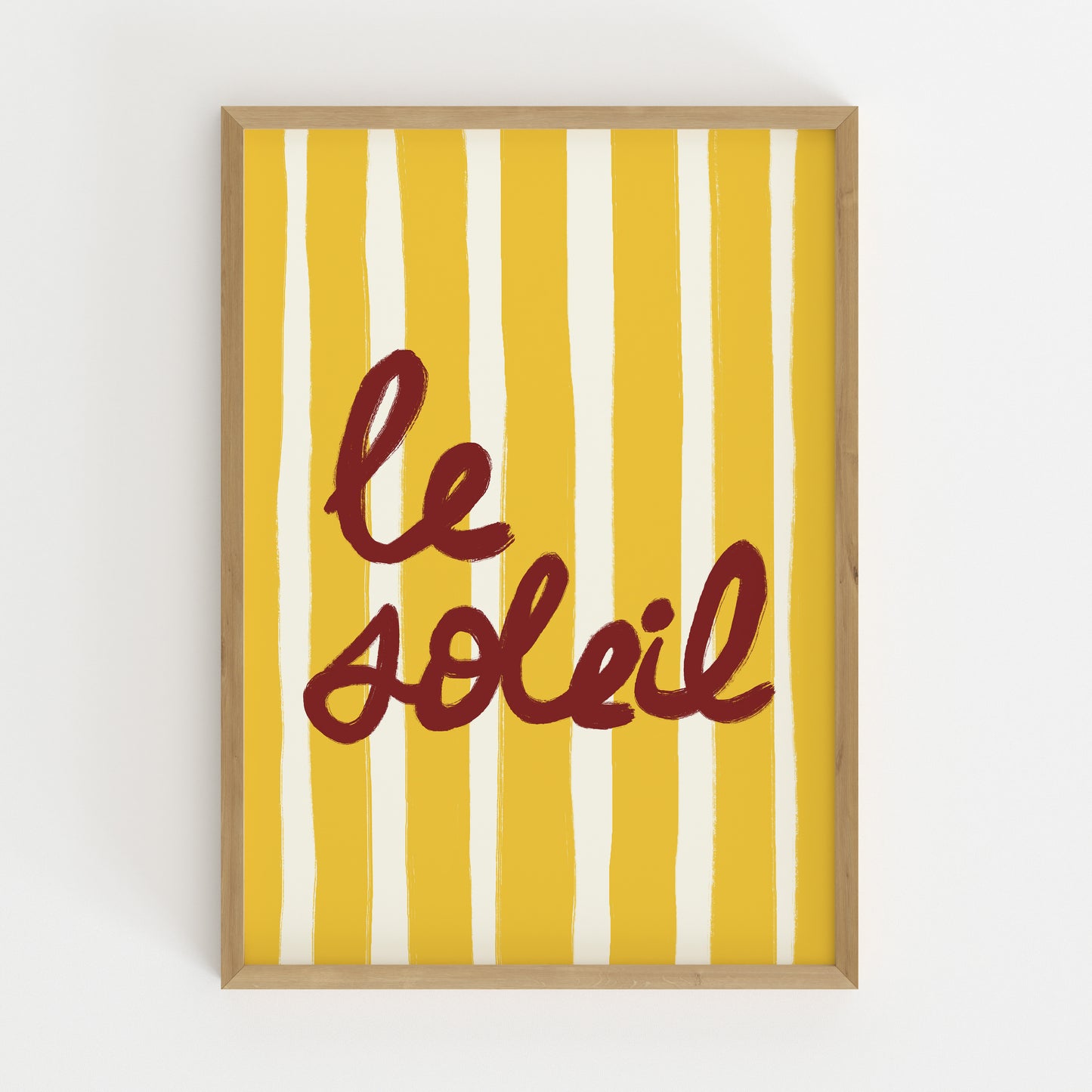 bold yellow white stripe hand-lettered le soleil dark red French summer art print