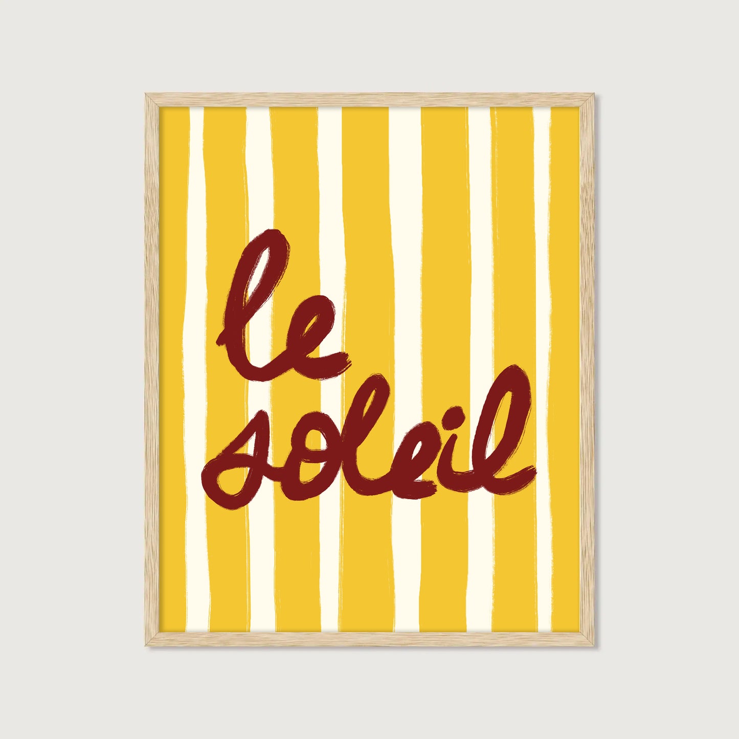 bold yellow white stripe hand-lettered le soleil dark red French summer art print