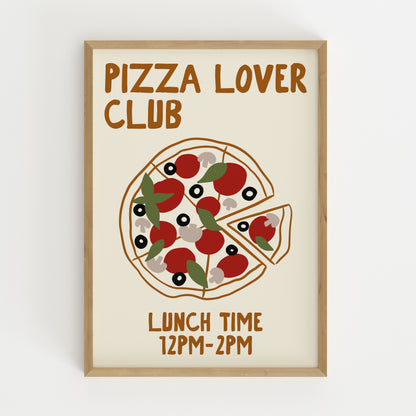 hand-drawn topped pizza tomatoes olives mushrooms basil cream background pizza lover club art print