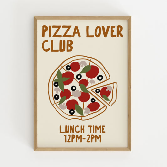 hand-drawn topped pizza tomatoes olives mushrooms basil cream background pizza lover club art print