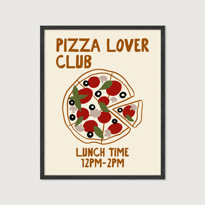 hand-drawn topped pizza tomatoes olives mushrooms basil cream background pizza lover club art print