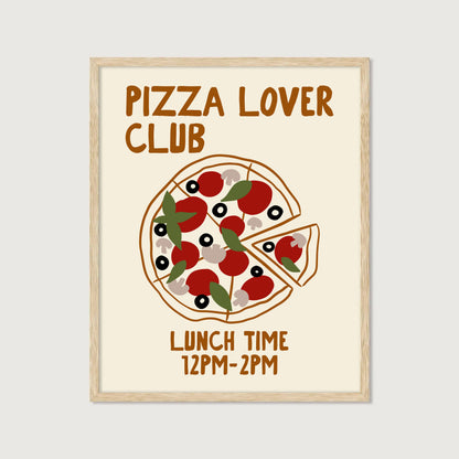 hand-drawn topped pizza tomatoes olives mushrooms basil cream background pizza lover club art print