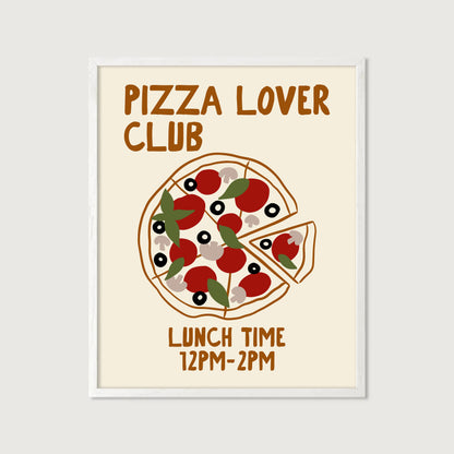hand-drawn topped pizza tomatoes olives mushrooms basil cream background pizza lover club art print