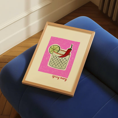hand-drawn spicy margarita cocktail chili lime pink background cream canvas art print