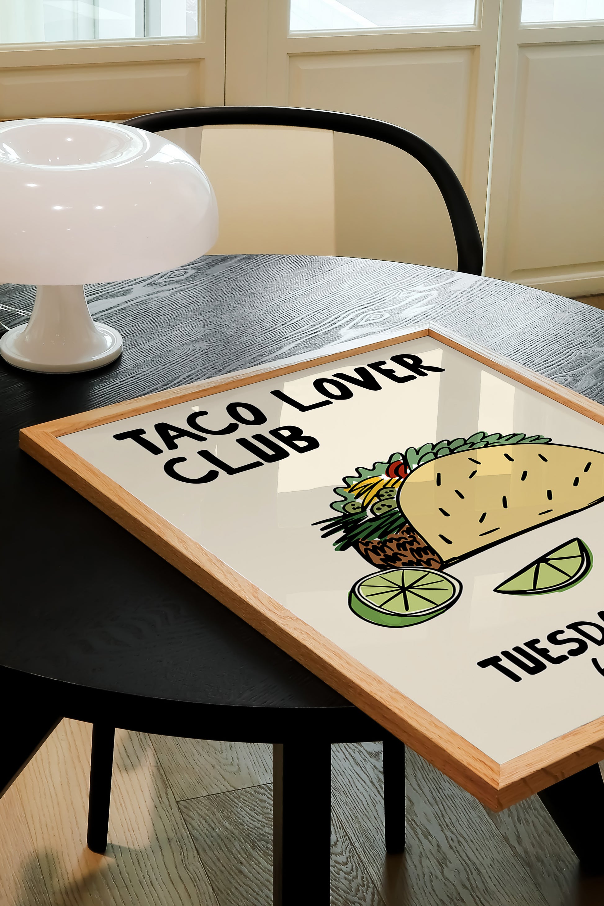 hand-drawn loaded taco lime wedges cream background taco lover club tuesday night art print